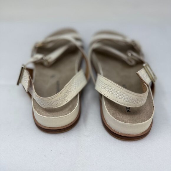 Kelsi Dagger White Strappy Sandals Gold Buckle Stitch Detail Size 7.5 Ankle Stra - Picture 8 of 9